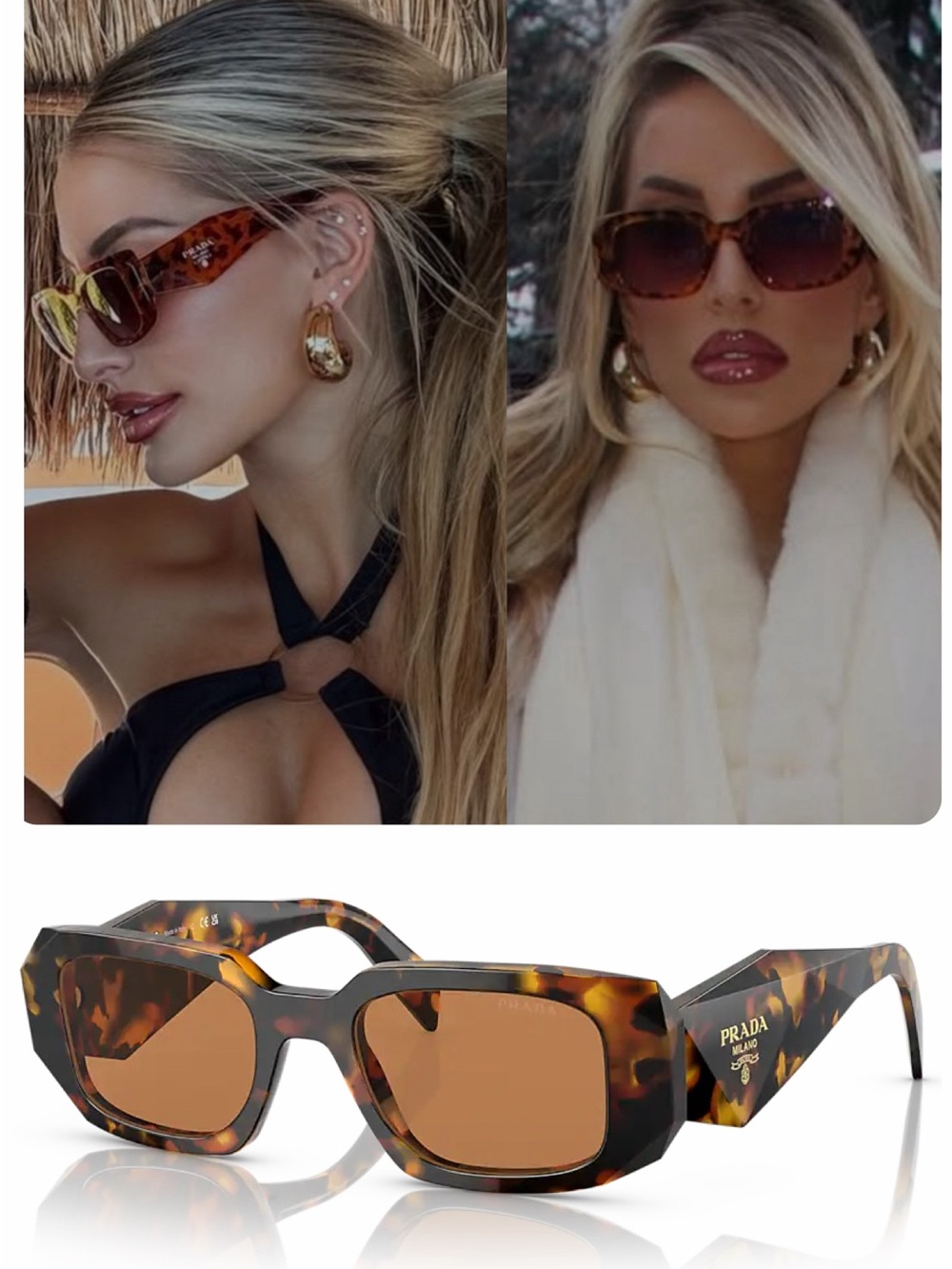 Prada Tortoiseshell Rectangular Frame Sunglasses